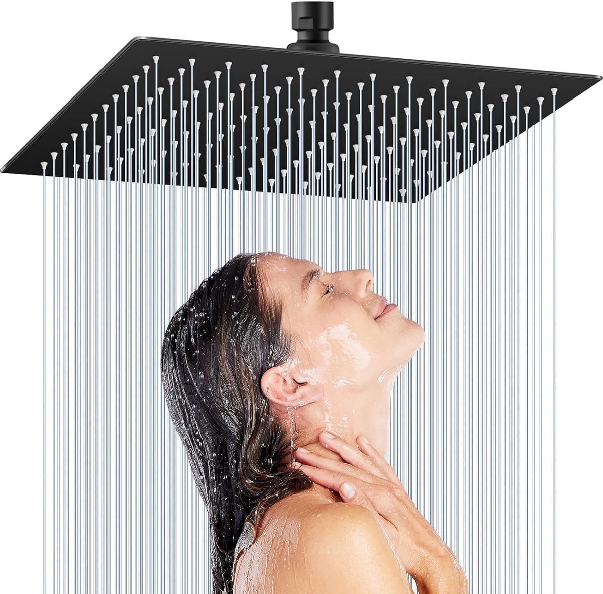 Thijox - Douchekop Regendouche Vierkant 30x30 cm, Luxe Roestvrij Stalen Shower Head in Zwart, Waterbesparende Regendouche voor Thuis, Spa Ervaring