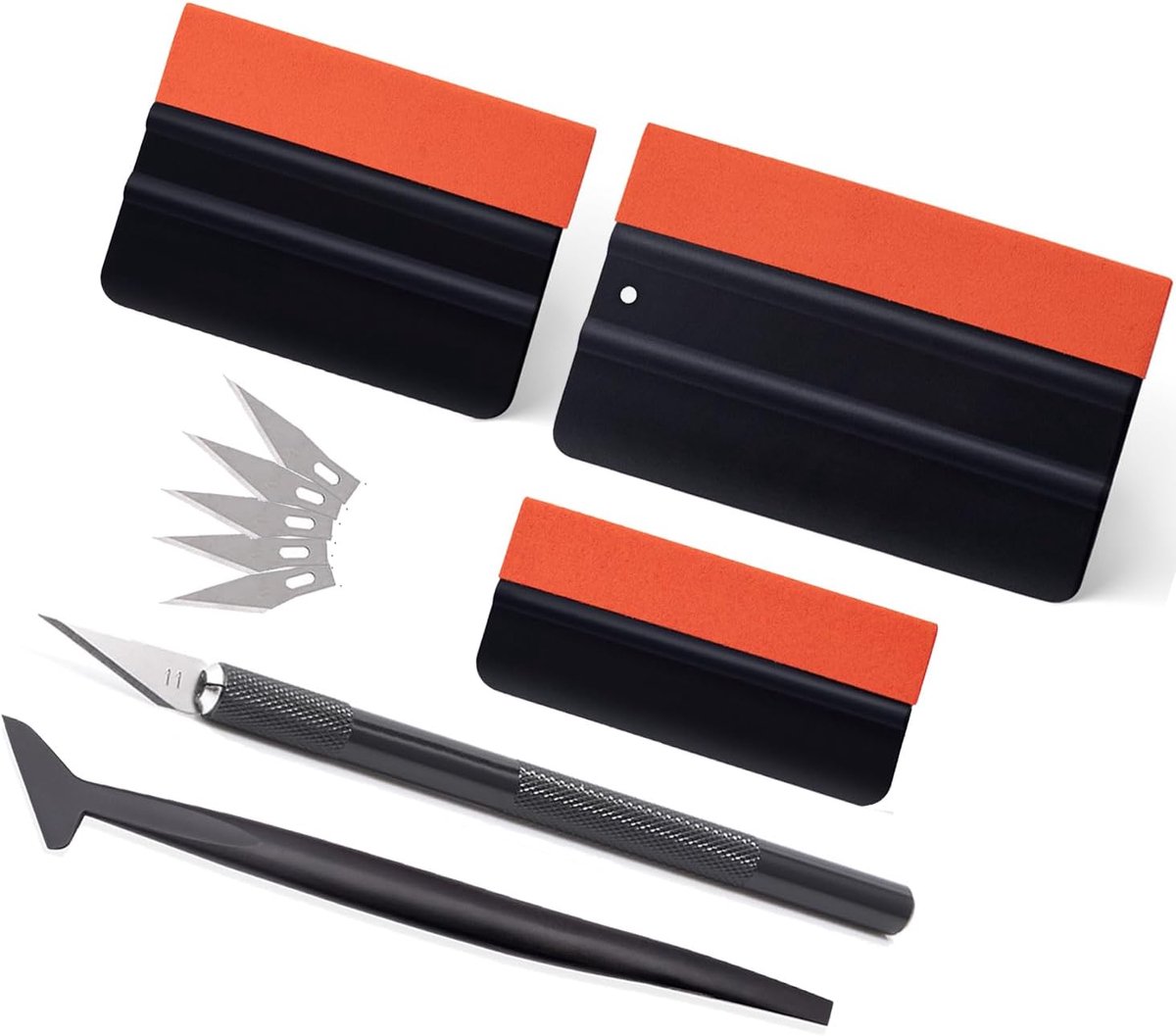 Thijox - 6 Stuks Rakelset Viltrakel met Cuttermes voor Folie, Raamtrekker voor Autofolie, Folierakel voor Professionele Installatie en Gebruik, Ideaal