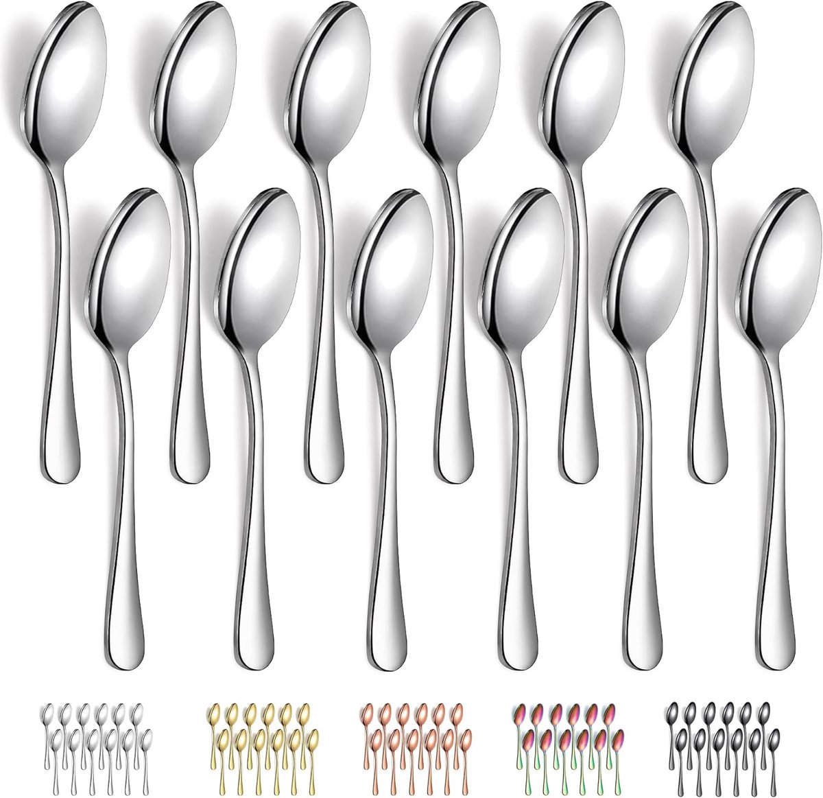SnelShoppen - 12-delige RVS Eetlepel Set, 18.5 cm Dessertlepels, Tafellepels, Soeplepels, Afwasmachinebestendig, Roestvrij Staal, Ideaal voor Keuken e