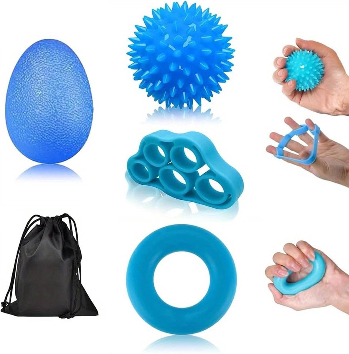Thijox - 4-delige hand- en vingertrainer set voor handkrachttraining, handtherapie, gripversterking, met opbergtas, geschikt voor dagelijks gebruik en