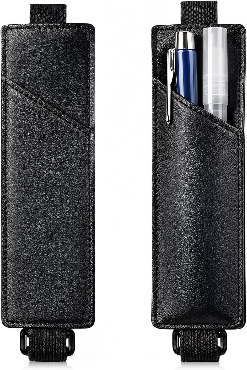SnelShoppen - 2 Stuks Verstelbare Penhouders met Elastische Band voor Notitieboek, Planner, Kalender, Bijbel - Herbruikbare Waterdichte Penlus, PU Lee
