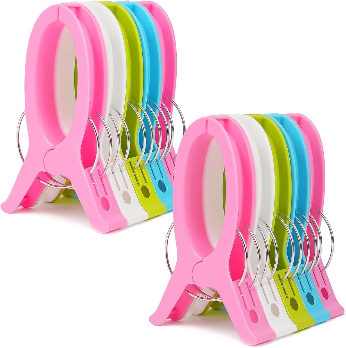 Thijox - 10 stuks kleurrijke strandhanddoekclips - Extra grote plastic wasclip - Winddichte kledingspelden voor strand, zwembad, wasserette - Sterk, a