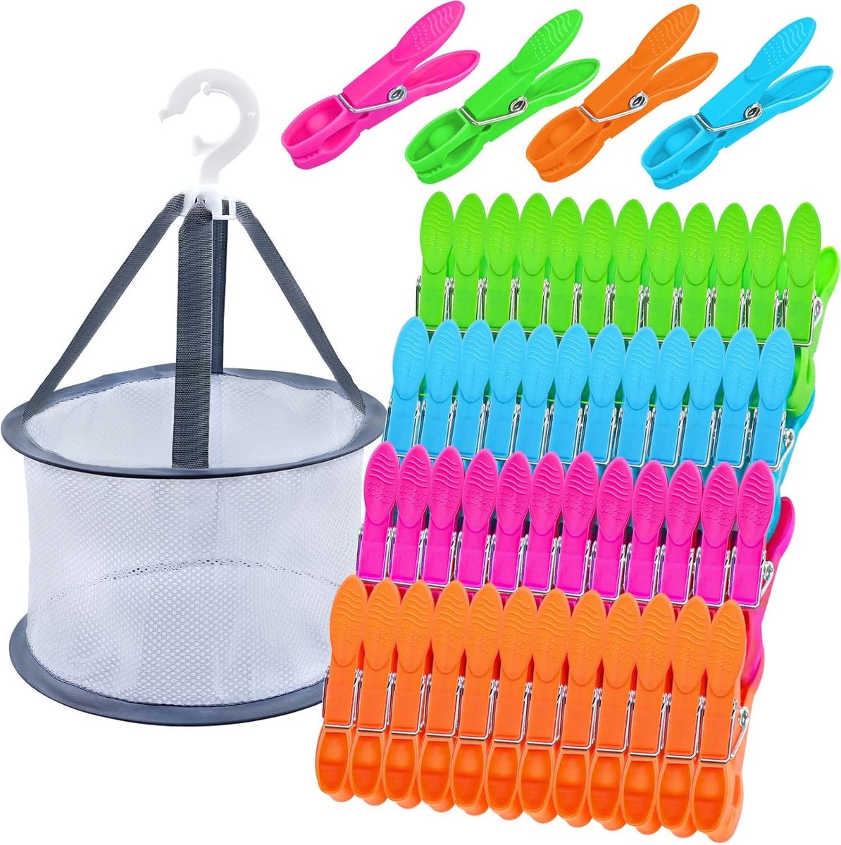 Thijox - 48 Stuks Veelkleurige Wasknijpers van Kunststof, Stevige Antislip Wasknijpers, Windscherm en Strandhanddoekklemmen voor Kleding, Sokken en Hu