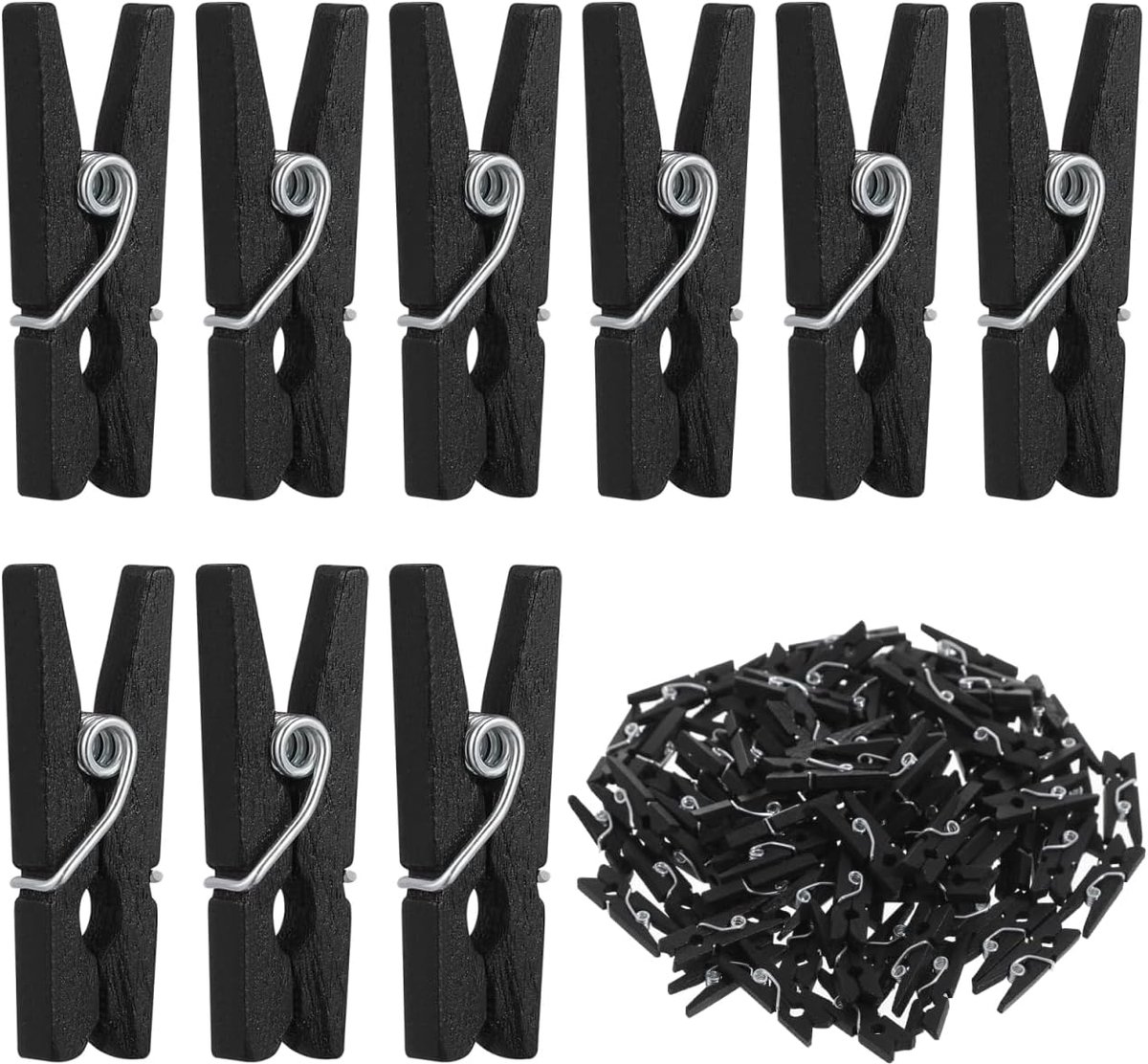 SnelShoppen - 100 Stuks Mini Houten Wasknijpers Zwart - Kleine Knutselklemmen van Natuurlijk Hout voor Foto's, Decoratieprojecten, Klas, Kerst en DIY