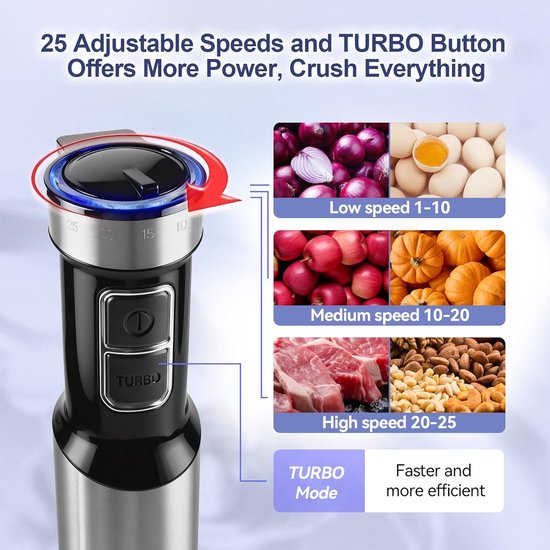 Staafmixer Set - Keukenmixer - Maaltijden Bereiden - 25 Snelheden Turbo - 700ml Cup - Zwart — afbeelding 3