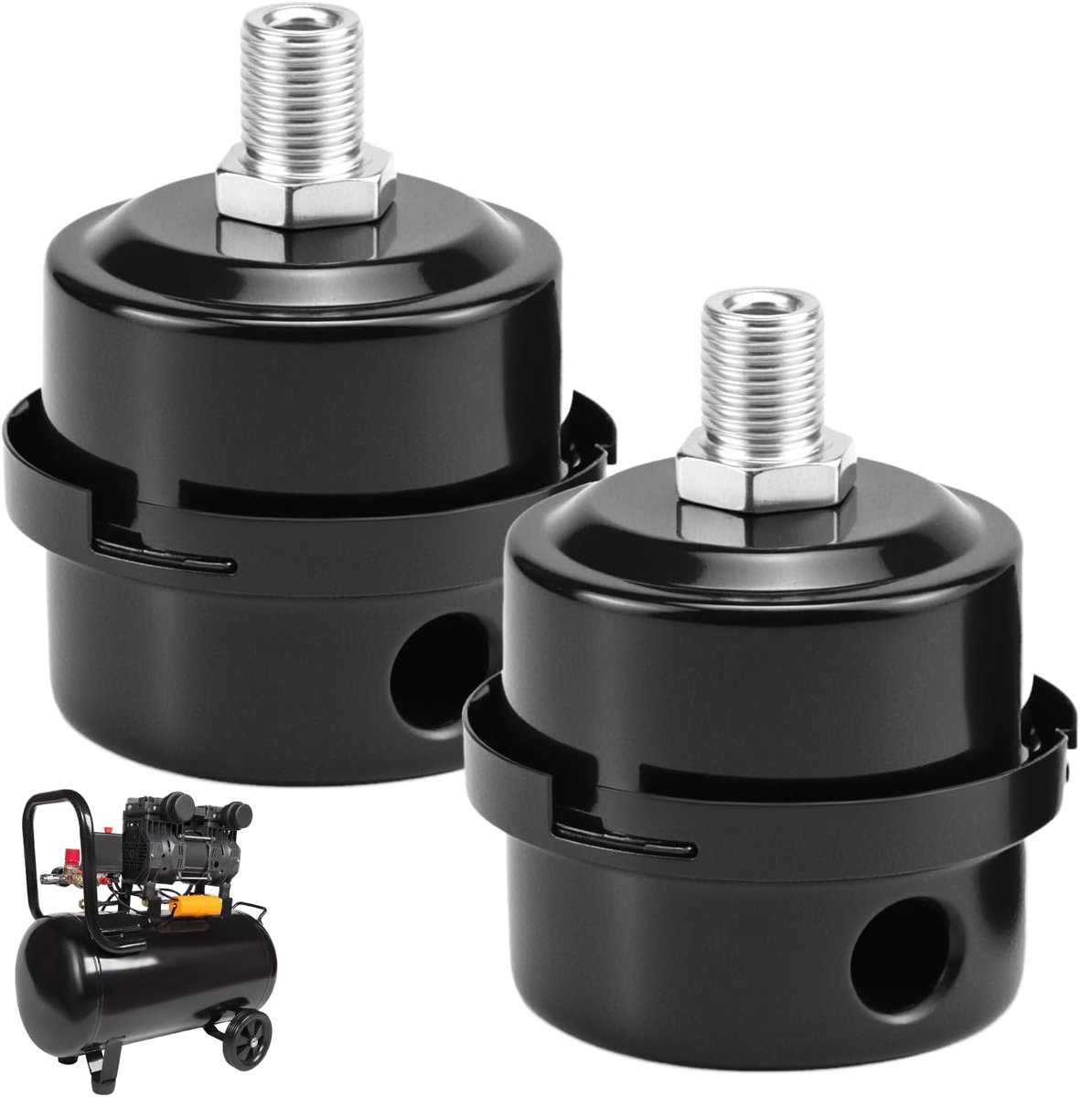 Thijox - 2x Compressor Geluidsdemper Filter - Metalen Luchtcompressor Luchtfilter 1/4" PT 12mm - Geluidsisolatie voor Werkplaats, Tuin en Hobby
