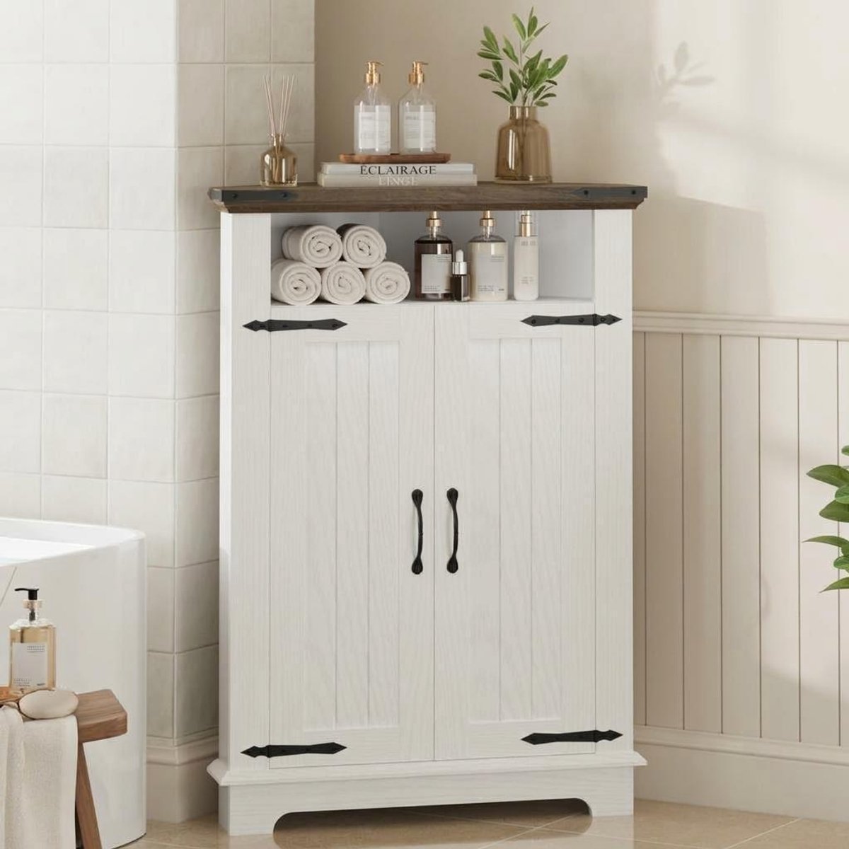 Triumpunpre Hoekkast Badkamer – Opbergkast met Planken – Vrijstaande Hoekkast Wit – Badkamermeubel met 3 Legplanken – 55x35x80 cm