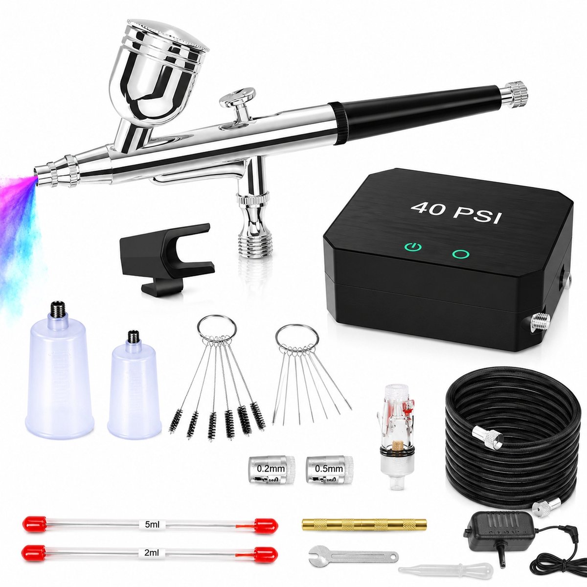 Airbrush Set met Compressor - 25-40 PSI - Dual Action - 3 Nozzles