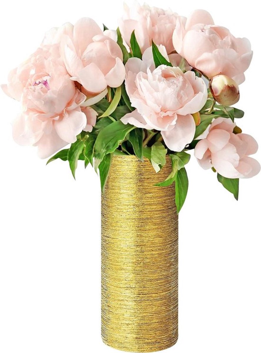 Keramische Bloemen en Planten Vaas - Decoratief - Goud - Geëtst - 9,4 x 29,5 cm - Voor in Huis, Tafel, Huwelijk - Voor Vrienden
