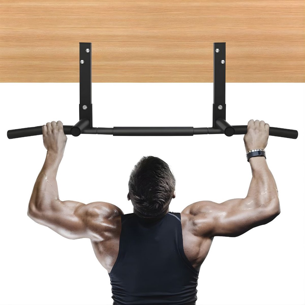 KIRA® Pull Up Bar - Pull Up Station - Optrekstang Wandmontage - Donkerzwart - 43cm x 15cm x 11cm