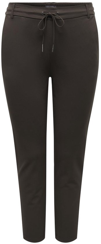 Pantalon marron foncé avec ceinture à cordon et poches latérales.