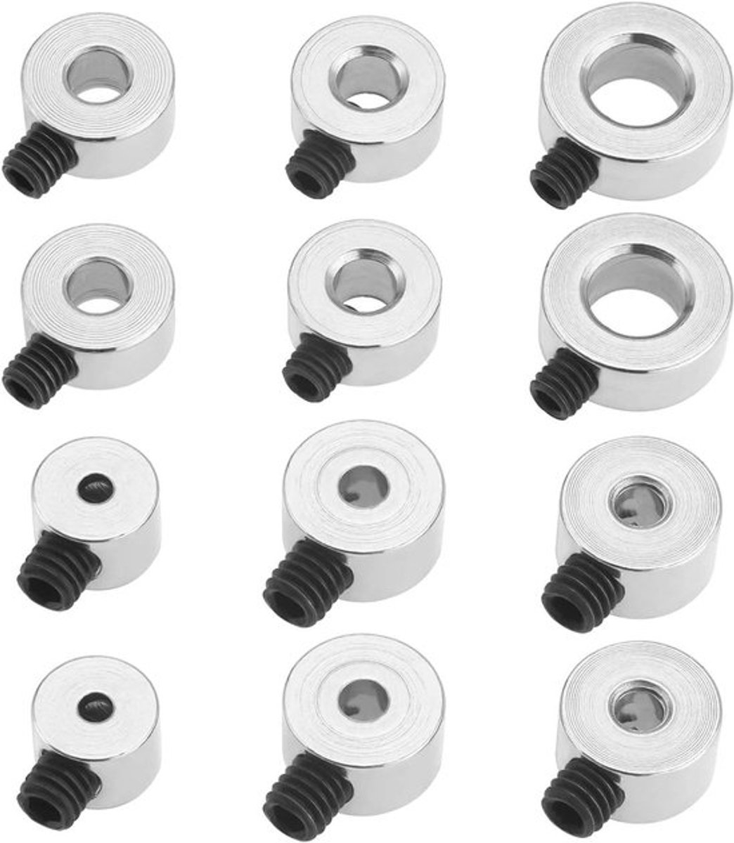 - Schacht Kraag Klem Set - Staal Verzinkt - 30 Stuks - Boring 1.6mm 2.1mm 2.6mm 3.1mm 4.5mm 5.1mm - M3 Grub Schroef - Speelgoed Auto DIY - Geschikt voor diverse maten - Zilverkleurig.
