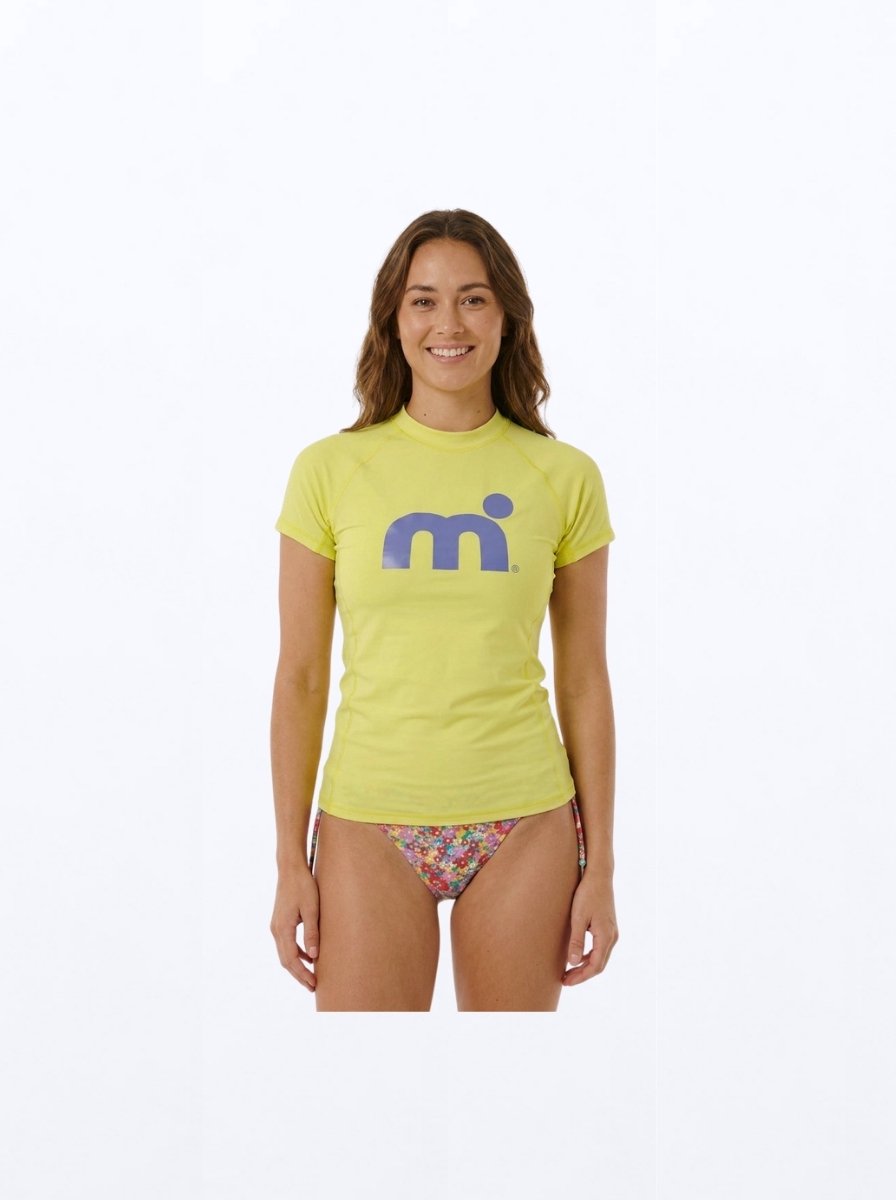 Mistral Ocean Dames Rash Guard | Geel | Maat XL | Korte Mouw | UV-Beschermend Watershirt | Voor SUP, Surfen, Windsurfen en Strand