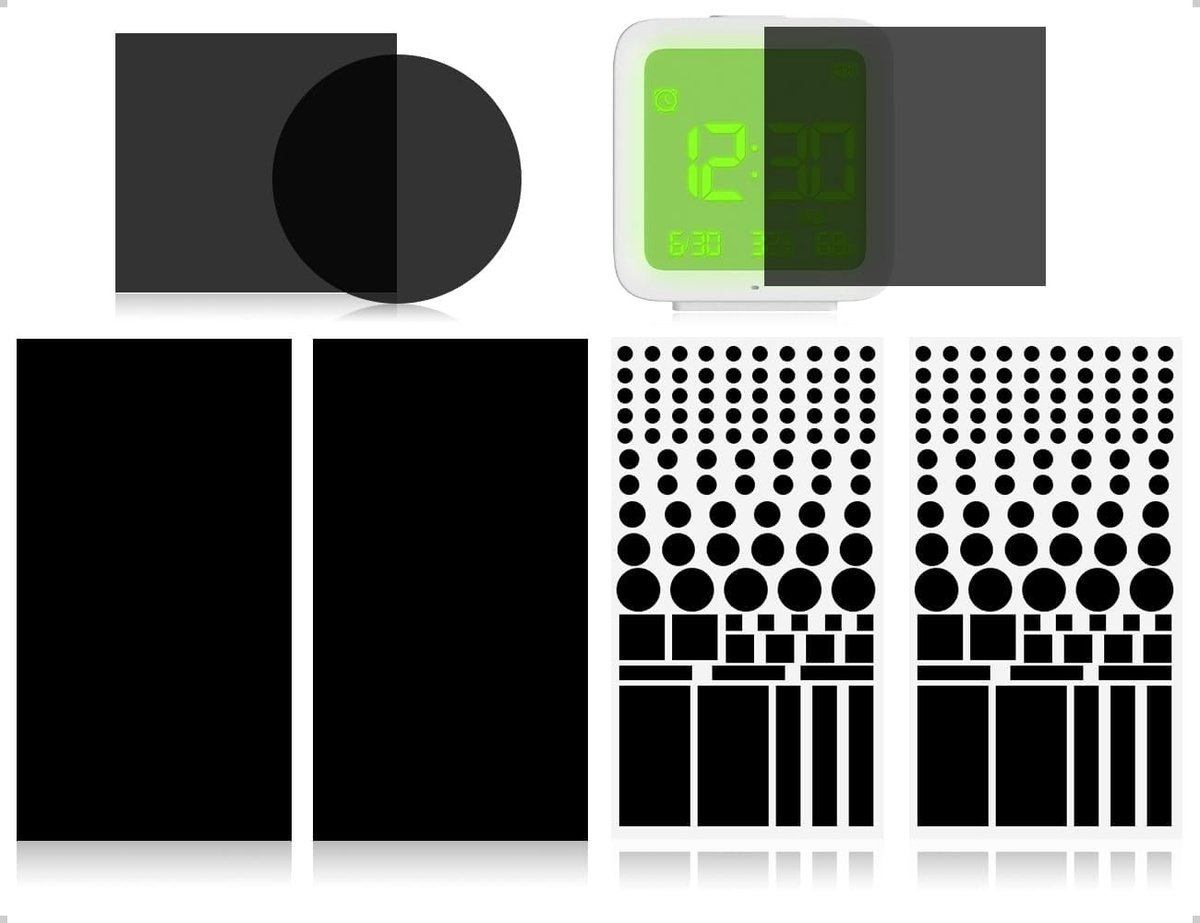 Zelfklevende Dimming Film voor LED Verlichting - 4 Vellen Zwartout Film voor Alarmklokken, Routers en Elektronische Apparaten - Verminder Licht tot 80% met 100 Vormen