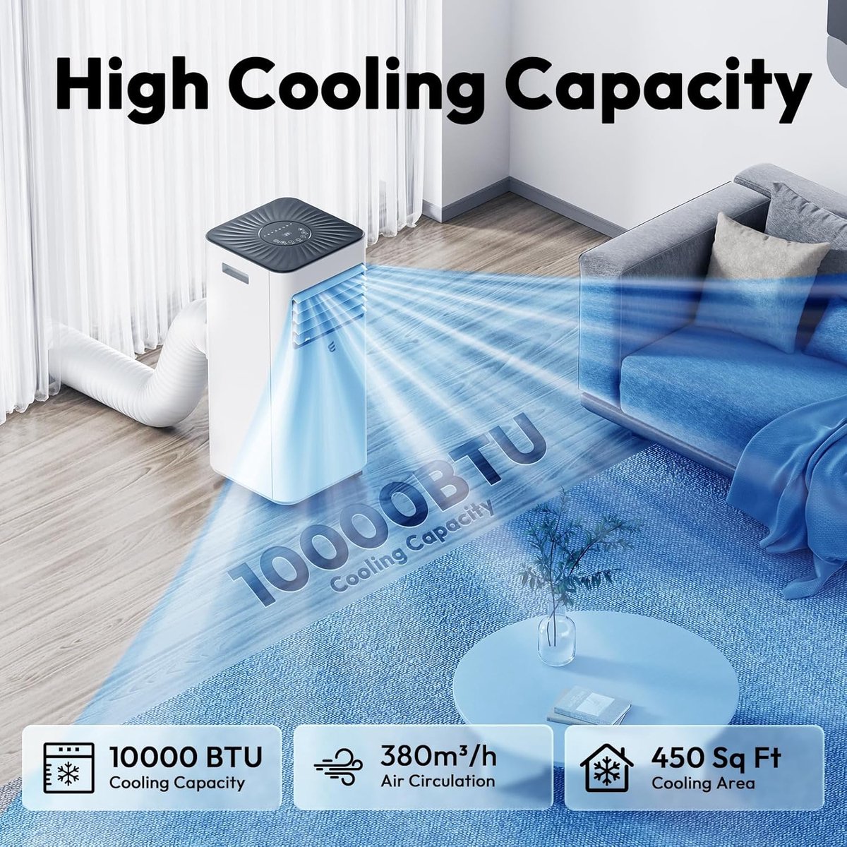 Mobiele airco 10000 BTU – 3-in-1 met ontvochtiger, afstandsbediening, timer en raamkit – tot 42 m² – foto 6