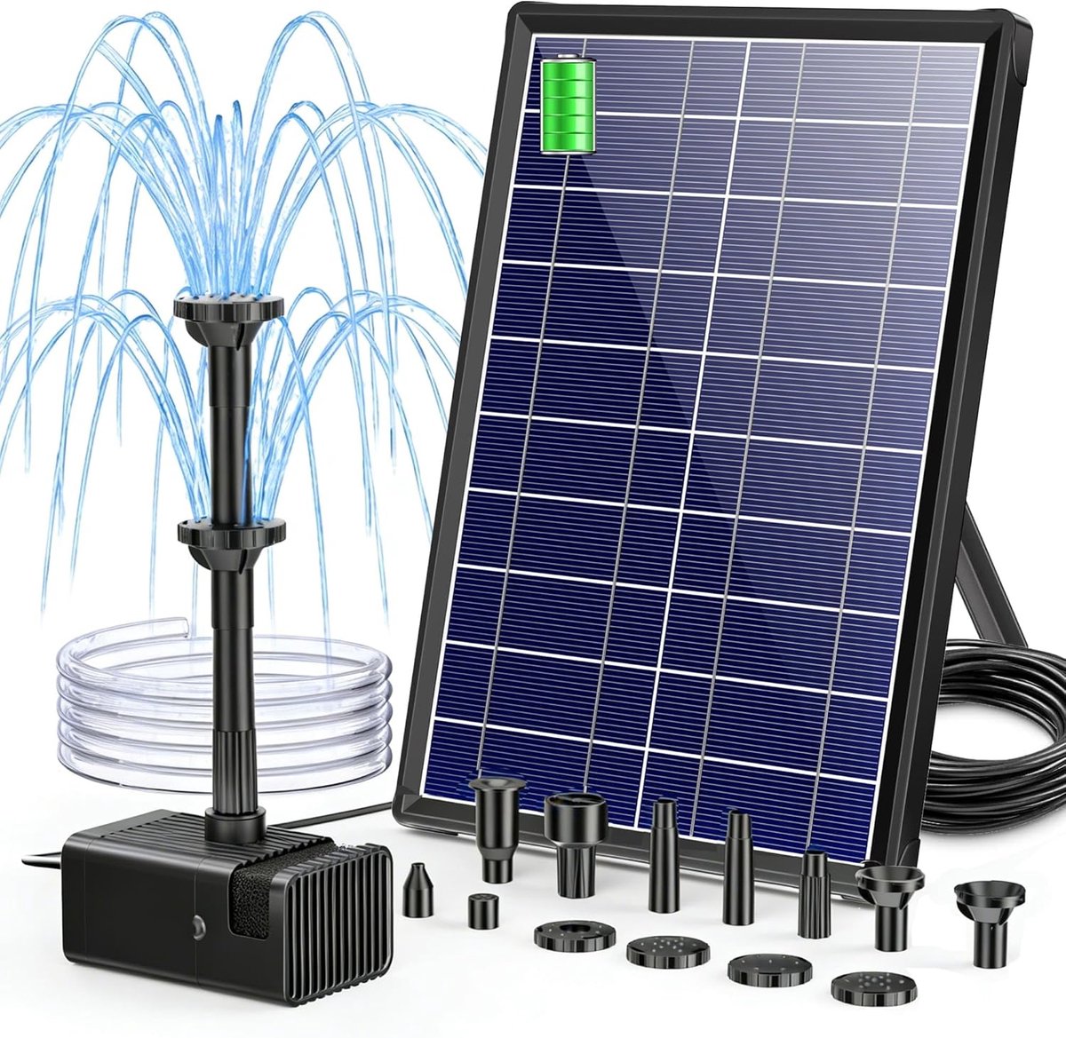 Fontein op zonne-energie - Vijverpomp - Tuin decoreren - Met accu - 4000 mAh - Zwart