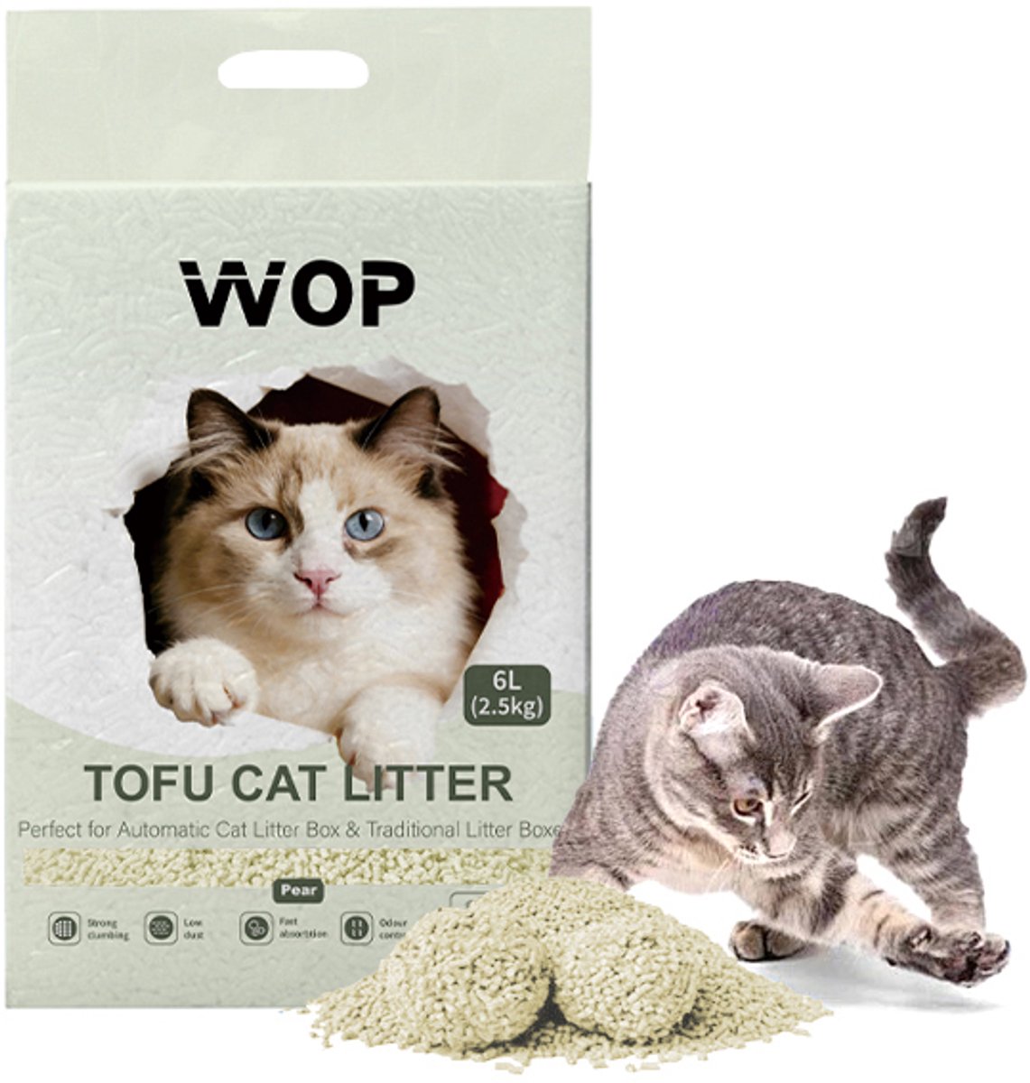 TOFU kattenbakvulling - Peer / Pear - WOP - Kattoilet - 6L - 2.5KG