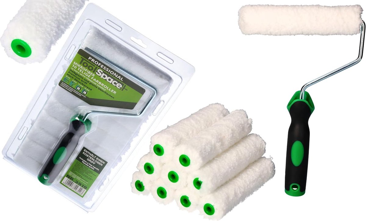 10x Microvezel Verfroller 15 cm Lakrollen met Rubberen Handgreep - Professioneel Schildergereedschap voor Verfwerkzaamheden en Renovatie - Duurzaam en Haarverliesvrij