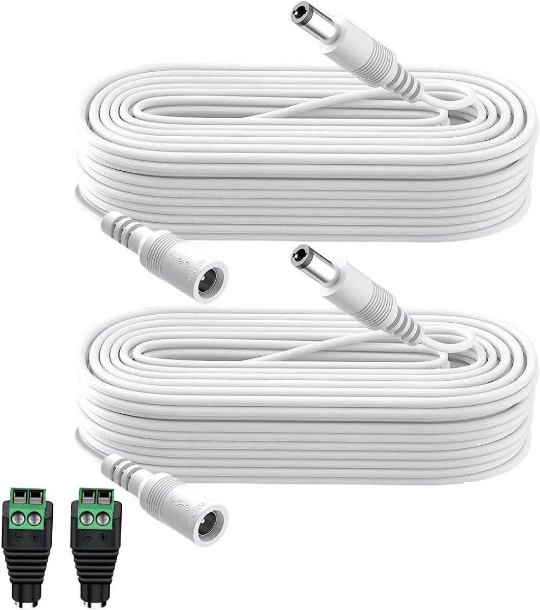 SnelShoppen - 10 Meter DC 12V Extension Cable met 2 Female Adapters - Ideaal voor IR Lichten, Surveillance Camera's en LED Strips - Wit - 2-Pack