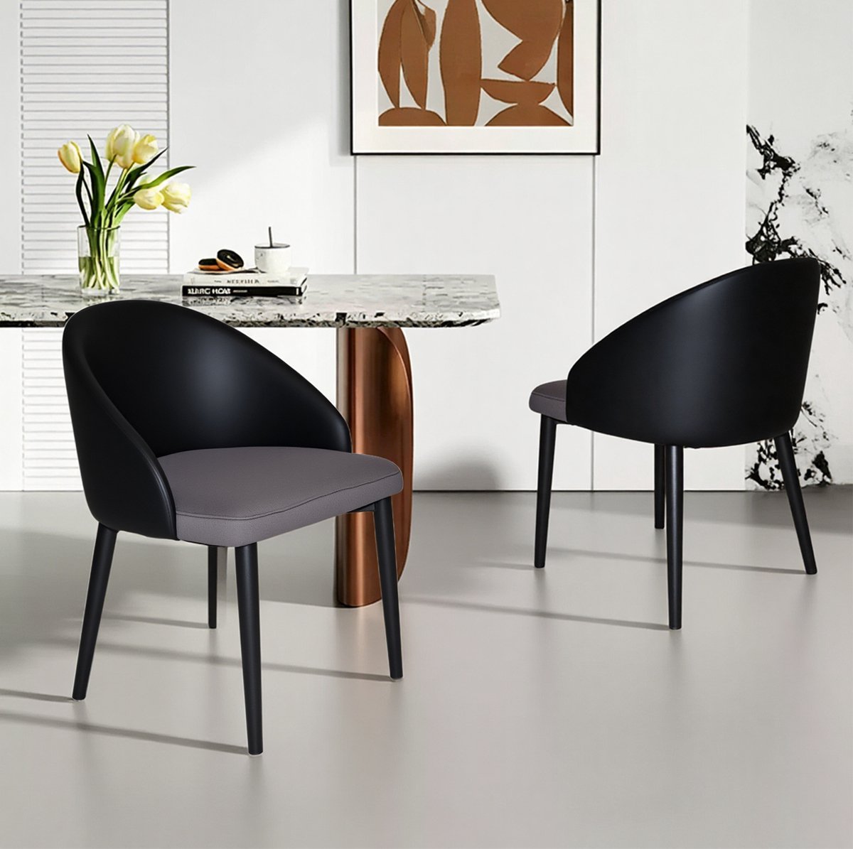 STILVORA Eetkamerstoel - Set Van 2 - Ergonomische Rugleuning En Ademende Zitting - Voor Eetkamer En Woonkamer - Kunstleer En Stof - Grijs Zwart