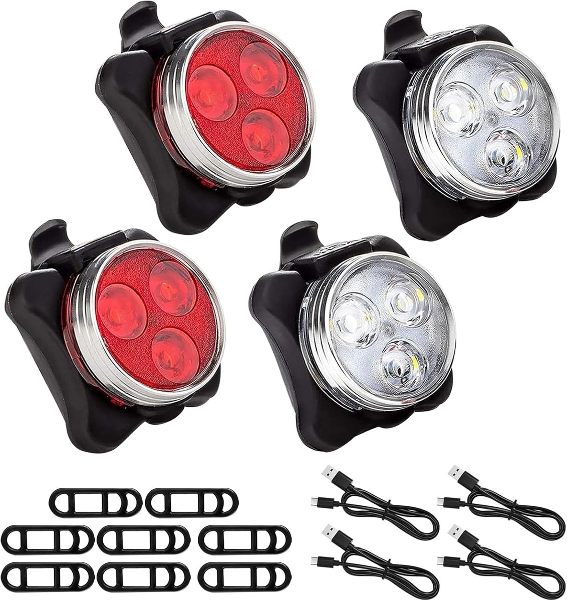 Thijox - LED-lampenset van 4 USB-oplaadbare, compacte en waterdichte lampen voor buitengebruik - Helder licht voor tuin, camping, feest en meer