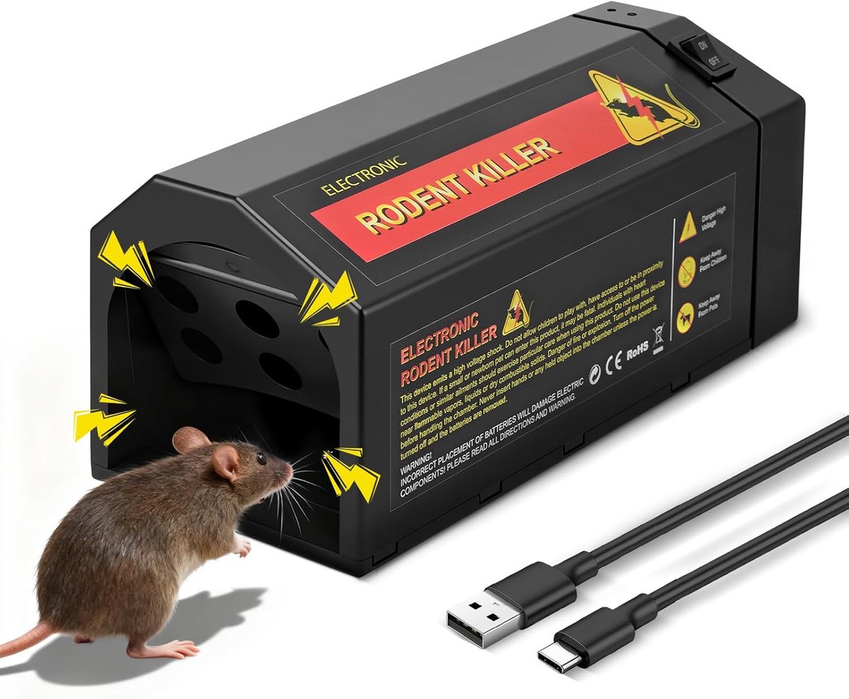 SnelShoppen - Elektrische Rattenvallen, Herbruikbaar, Intelligente Geluid en Licht Alarm, Hygienisch, Voor Binnen en Keuken, Grote en Kleine Muizen