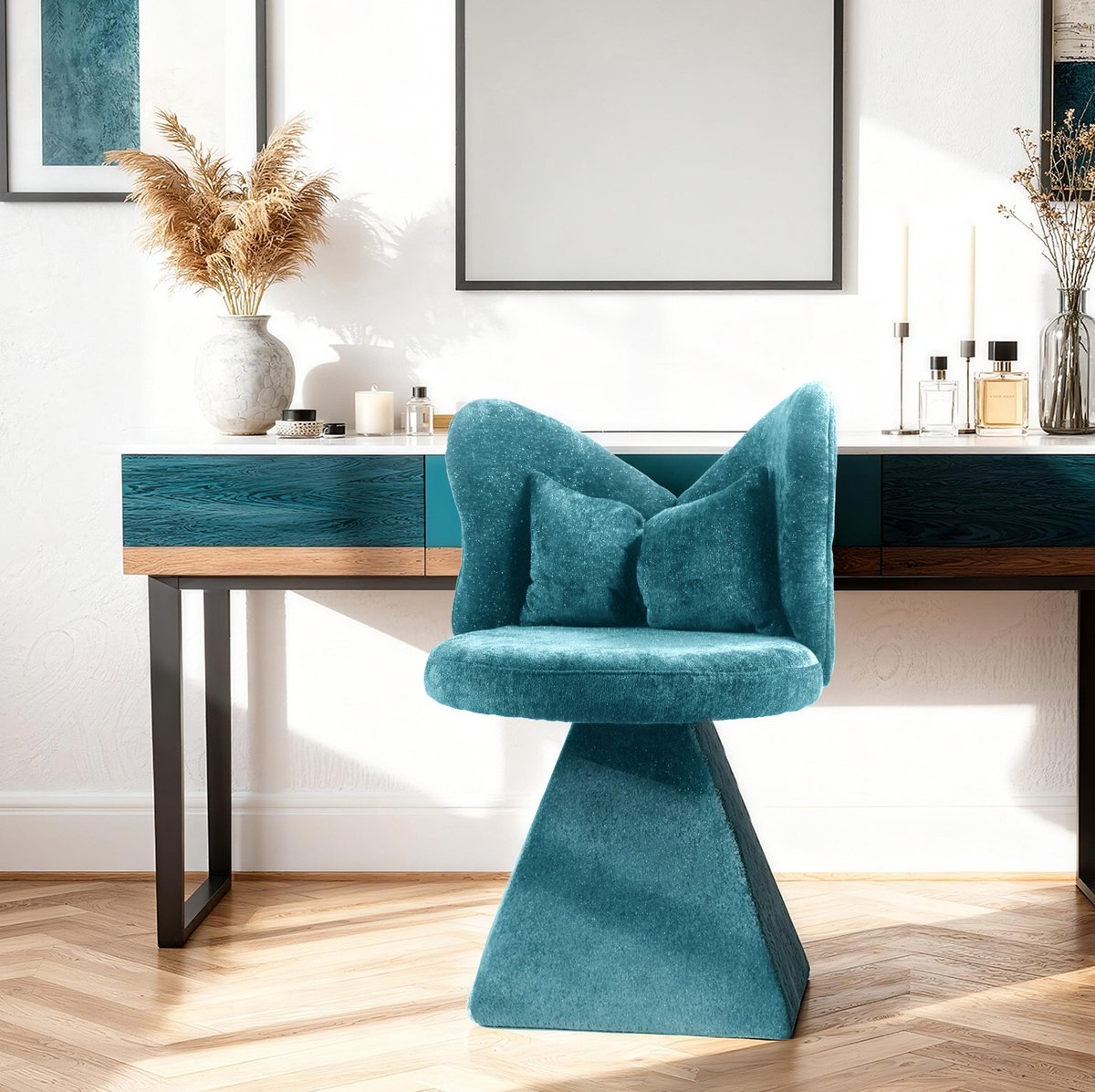 STILVORA Eetkamerstoel - Draaibare Stoel - 360 Graden Draaibaar Met Vlinderrug - Voor Eetkamer En Slaapkamer - Chenillevelours Blauw