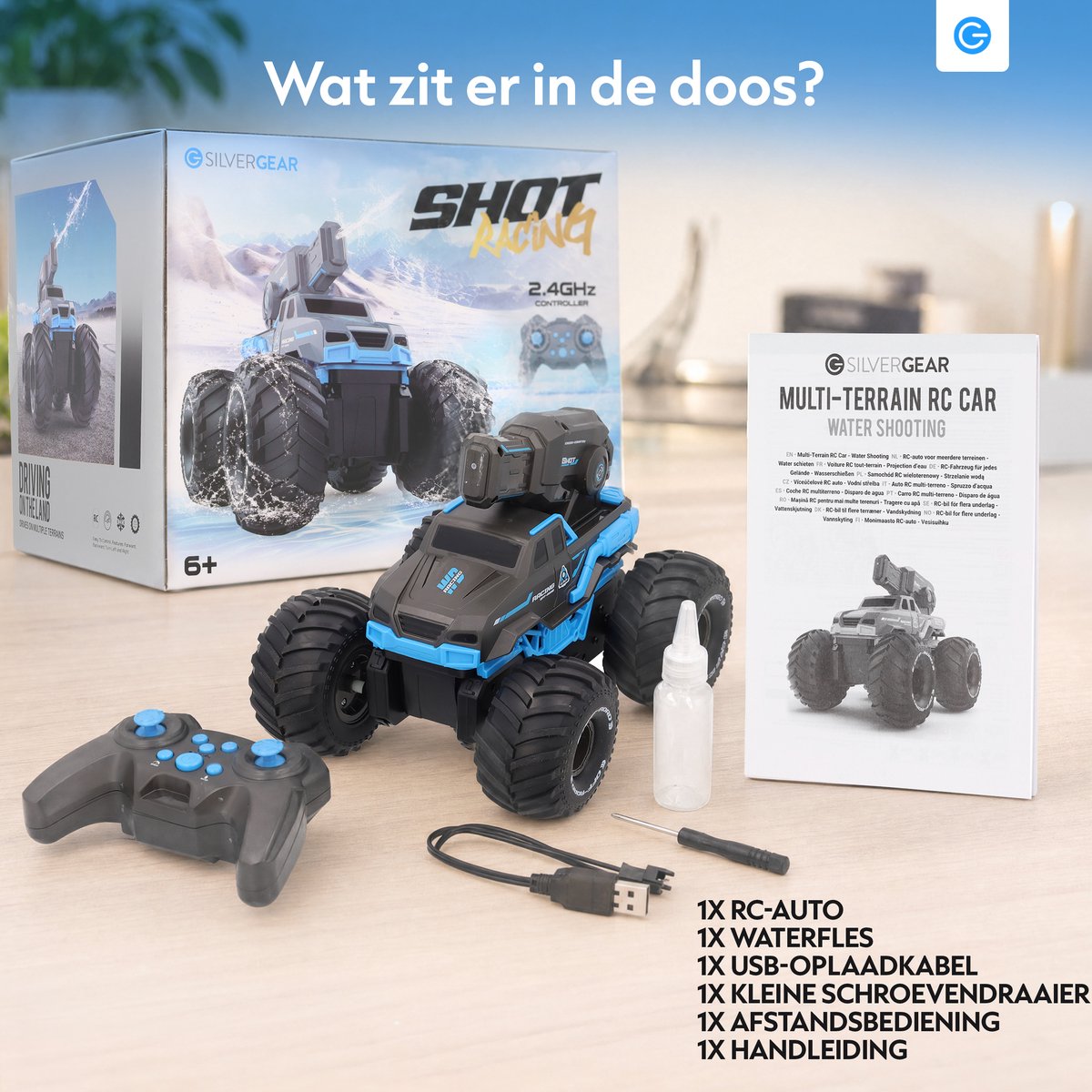 RC Bestuurbare Auto met Waterspray 15km/u - Bestuurbaar op Land en Water met Waterbestendige Afstandsbediening - RC Auto Offroad Kids- Cadeau voor Jongens & Meisjes - Afstandsbestuurbare Auto voor Buiten - Monster Truck Kinderen - Blauw - Silvergear — afbeelding 6