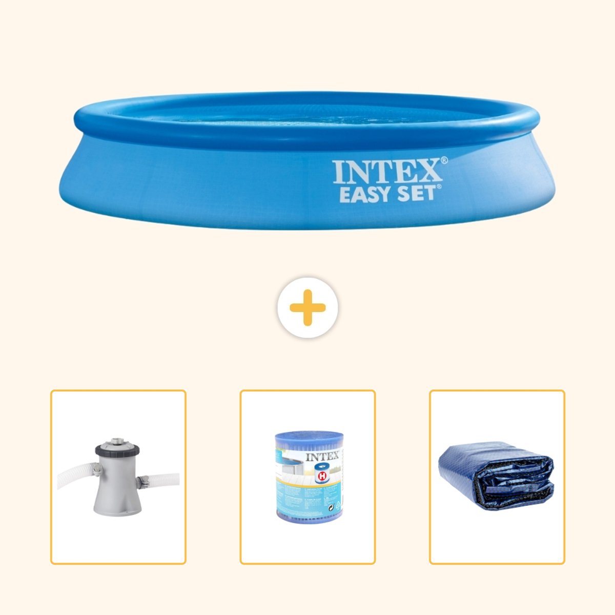 Intex Rond Opblaasbaar Easy Set Zwembad - 305 x 61 cm - Blauw - Inclusief Zwembadfilterpomp - Filter - Solarzeil - 4-delig