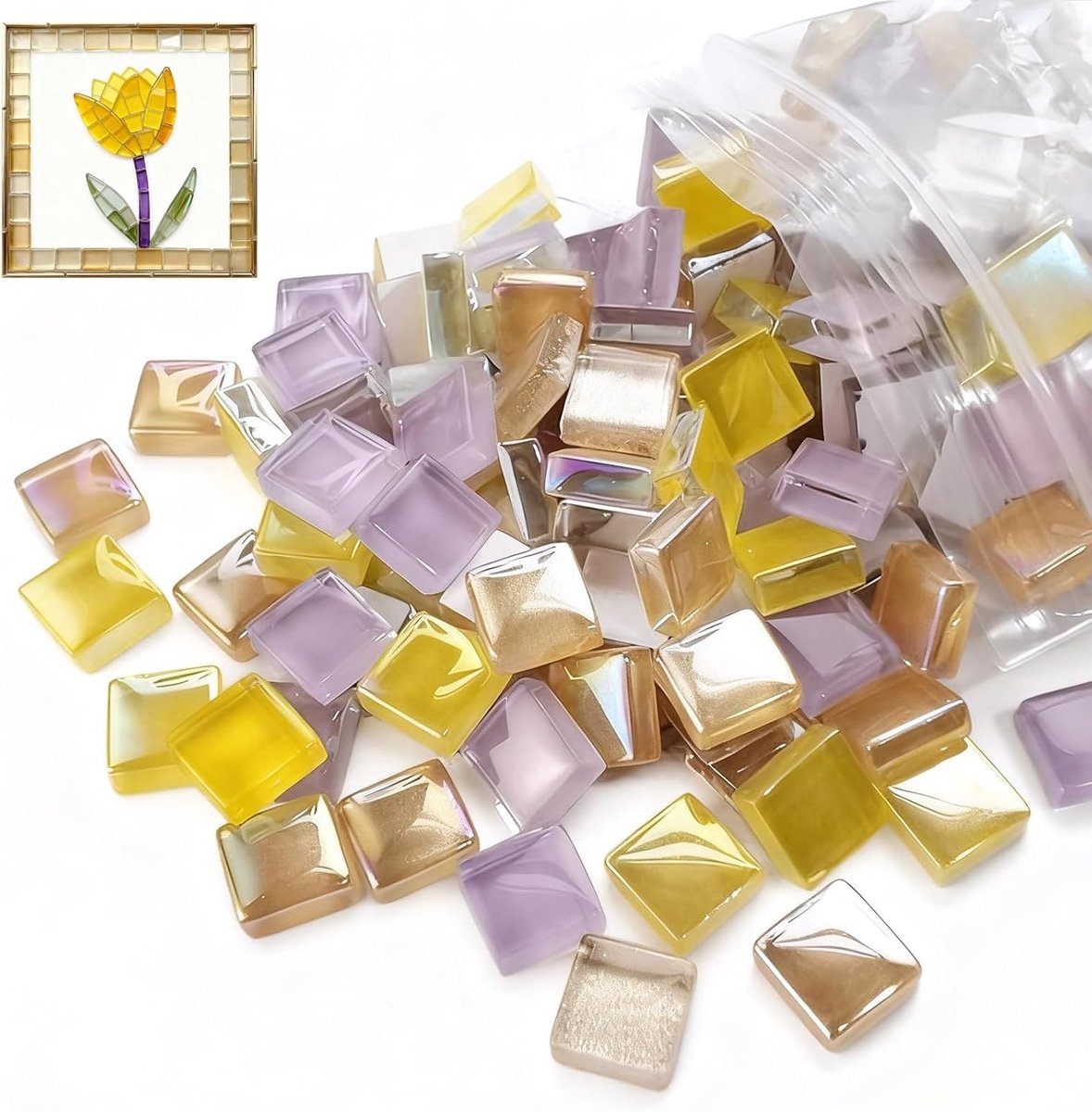 Mozaïektegels voor knutselen, 500 g champagne-paars mix (ca. 1100 stuks), mini-mozaïekstenen 1 x 1 cm voor huisdecoratie, badkamer en keuken, ideaal voor DIY projecten