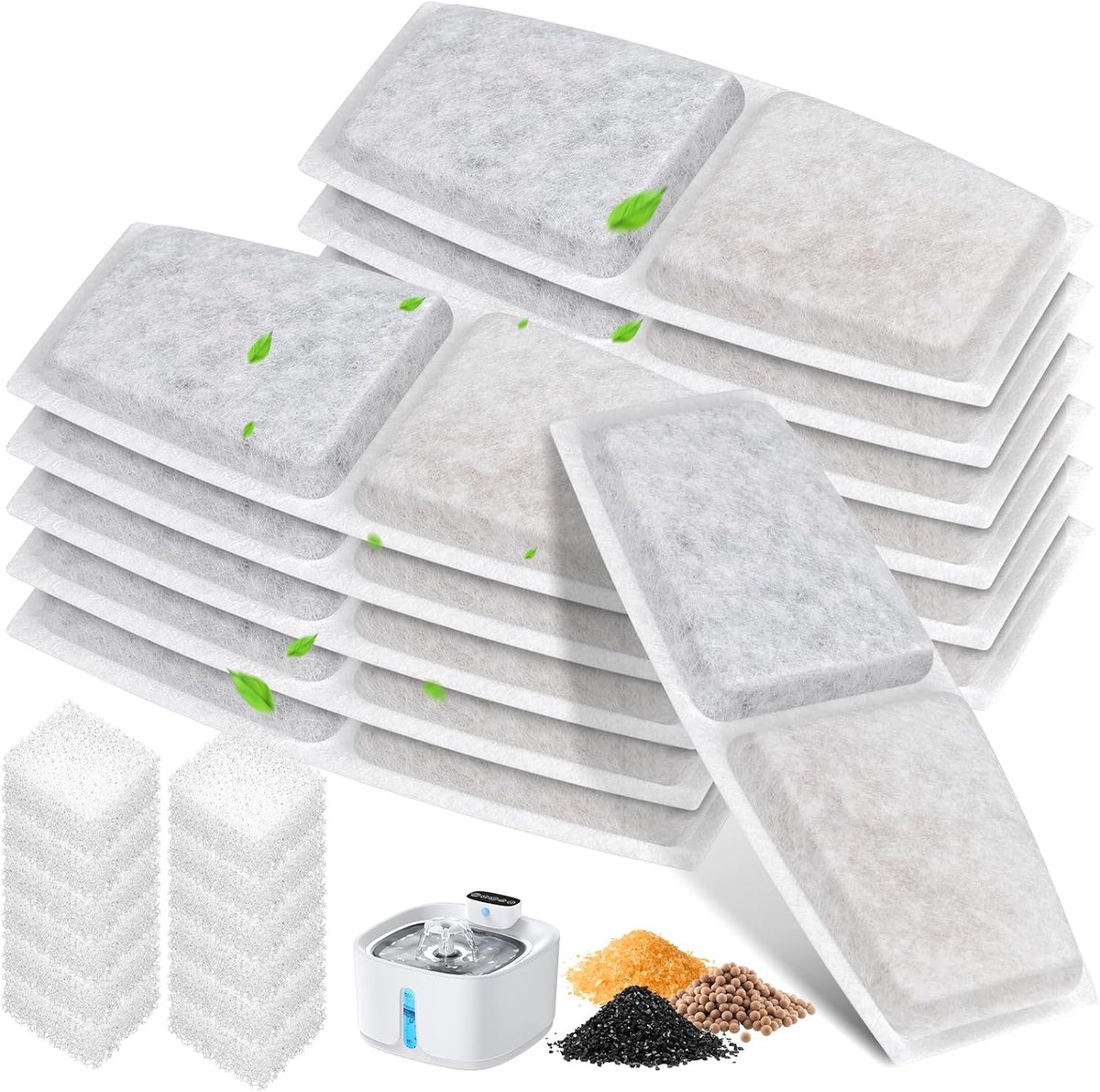 SnelShoppen - Cat Fountain Filter Set 12 Stuks - Actieve Koolstof + Sponsfilters - Vervangfilters voor Pliera W01SP 3.2L Drinkfontein - Perfect voor G