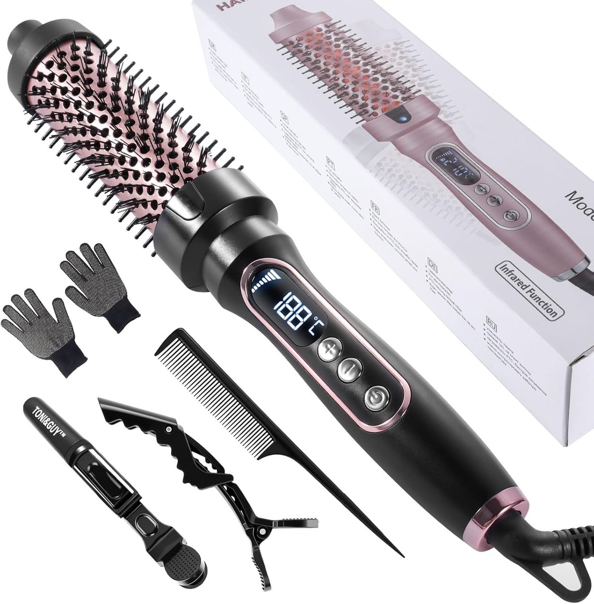SnelShoppen - Ceramic Heating Brush 3-in-1 38mm - Thermische Borstel LCD 100-210 °C - Voor Smoothing, Zachte Krullen, Volume, Ionen Design, Anti-frizz
