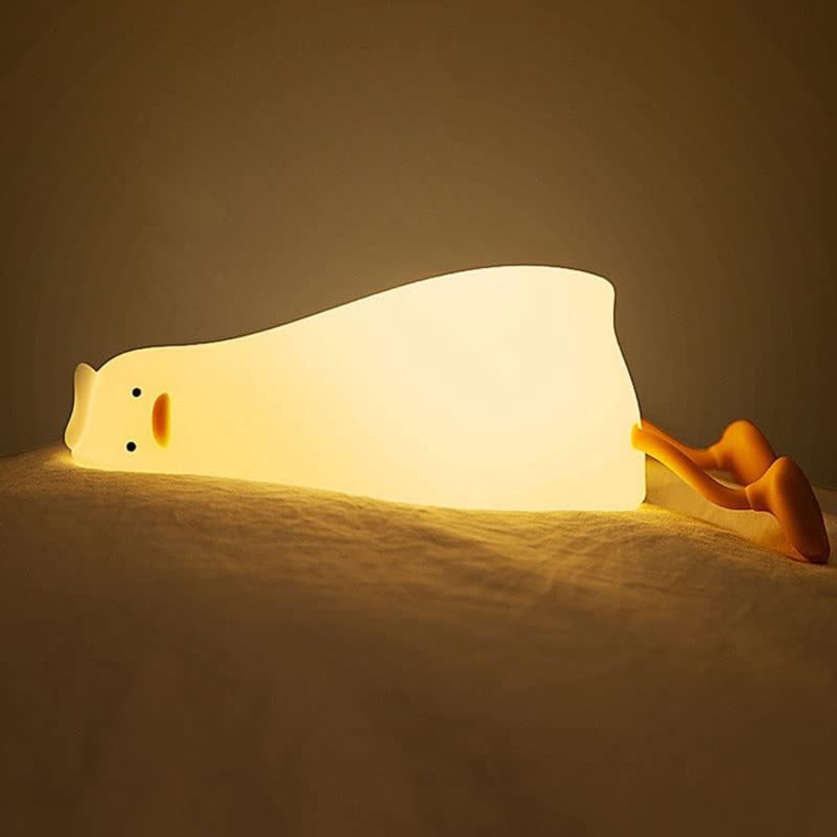 Thijox - Oplaadbare LED Nachtlampje met Touch Sensor - Dimbaar in 3 Niveaus - 30 Minuten Timer - Telefoonhouder - Liggende Eend - Perfect voor Kindere