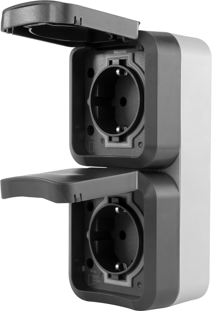 SnelShoppen - Dubbele Waterdichte Socket IP55 voor Vochtige Ruimtes - 230V 16A - Antraciet - Perfect voor Buiten, Tuin, Keuken en Camping