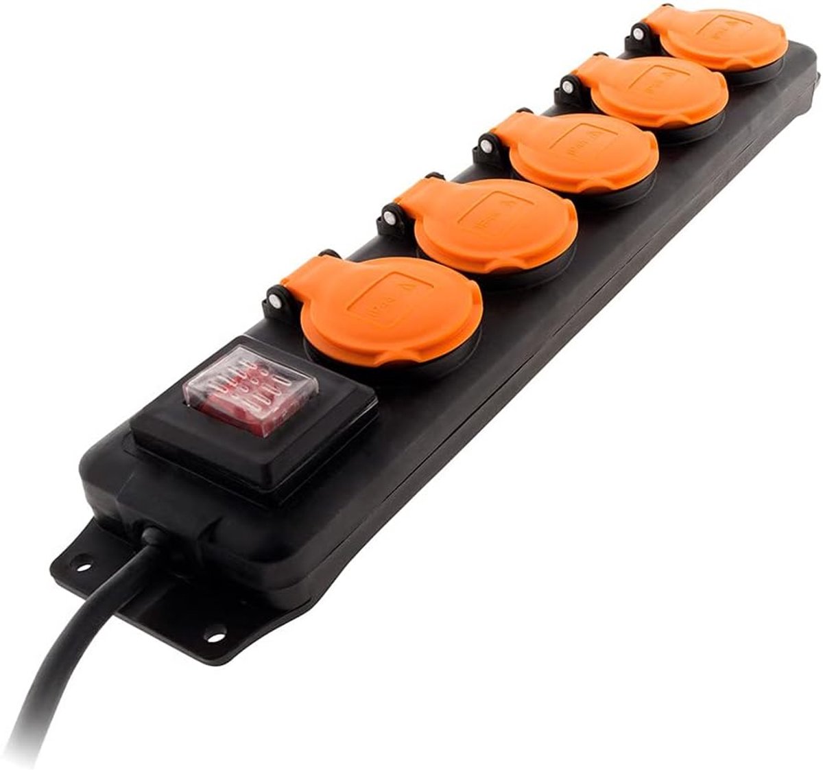 Thijox - IP44 Waterdicht Blok met 5 Stopcontacten 16A 2P+T - Met Kleppen en Schakelaars - 1,5 m HO5RRF 3G1-kabel voor Tuin, Camping en Buitengebruik