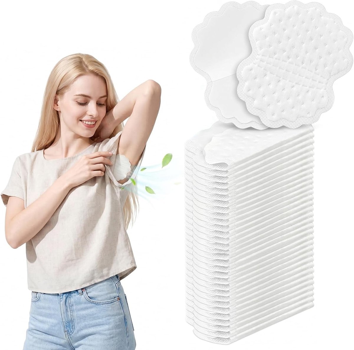 Wegwerp okselpads met pruimenbloesemvorm en muntgeur, 50 stuks, ademend en zelfklevend, ideaal voor dames en heren, hygiënisch en comfortabel