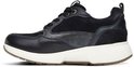 Zijaanzicht van een blauwe dames sneaker met veters en rits.
