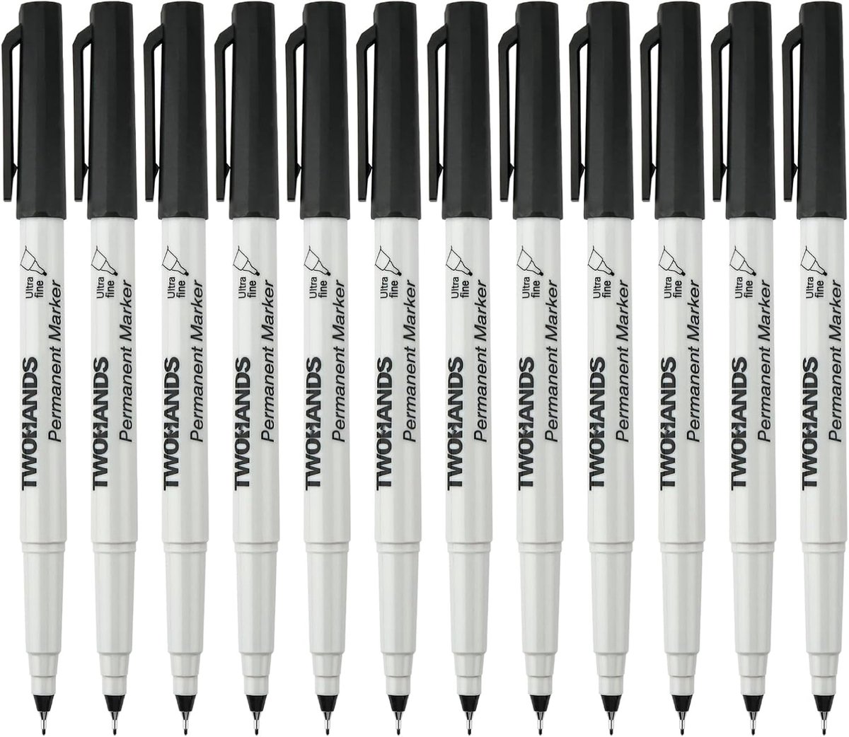 Thijox - 12 Pack Zwarte Permanente Markers Ultra Fine Point 0,5 mm - Waterdichte en Smeerbestendige Markers voor Kunststof, Hout, Steen, Keramiek, Met