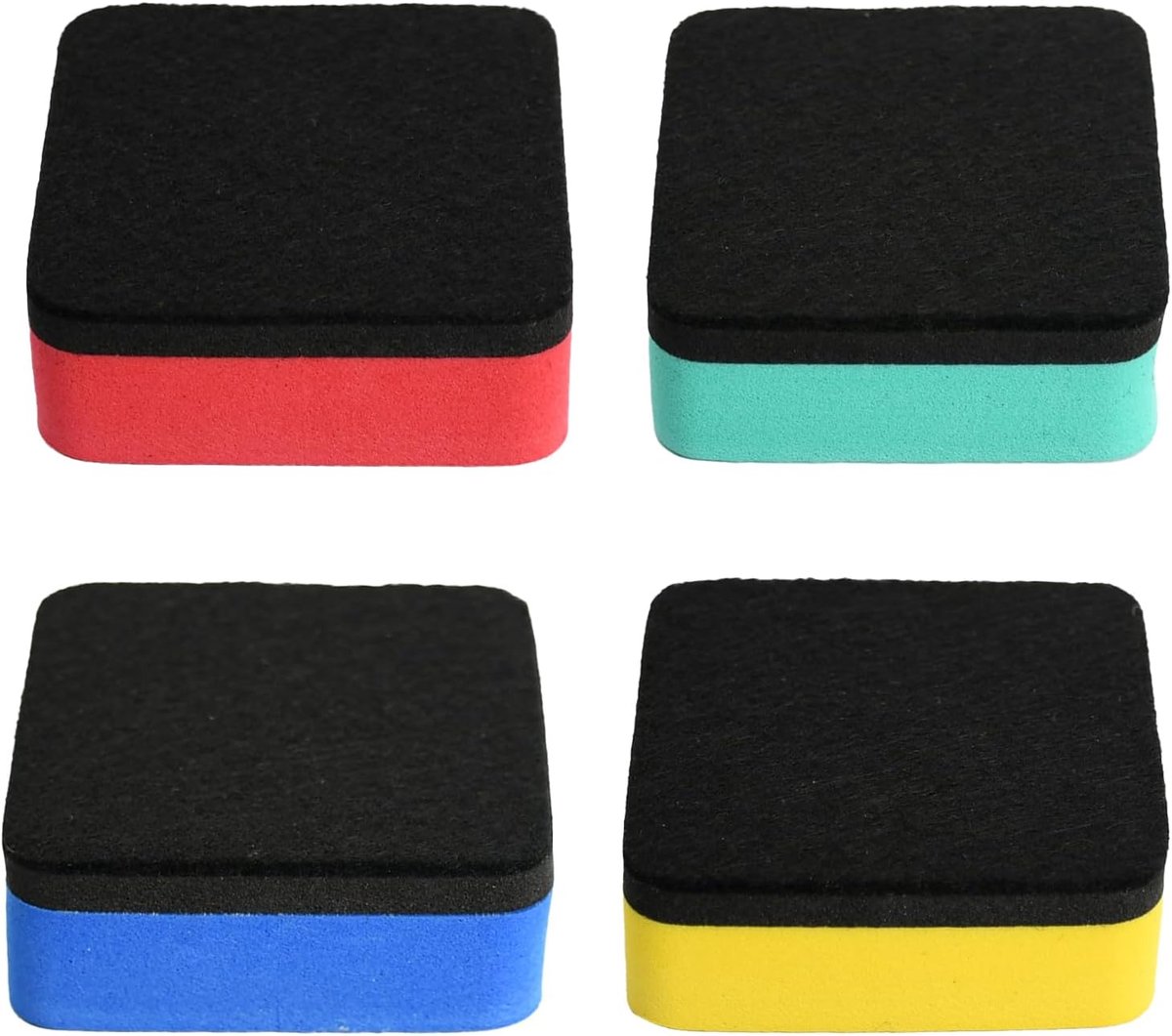 Thijox - 4 Pack Magnetische Whiteboard Gummen voor Kantoor, School, Thuis - Droog Wit Board Erasers 5x5x1,7cm in Geel, Turkoois, Rood, Blauw - Ideaal