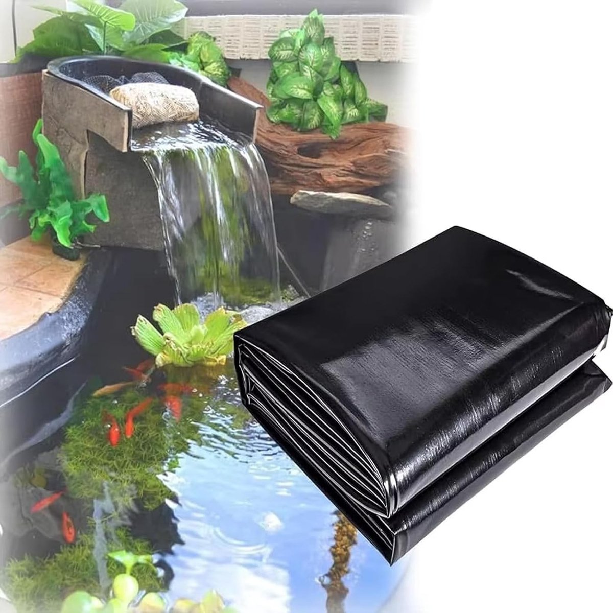 Vijverfolie 3 x 4 m, 0,2 mm dik, zwart, waterdichte en flexibele folie voor vijverbouw, zwemvijver en tuinprojecten, zware belasting en lekvrij