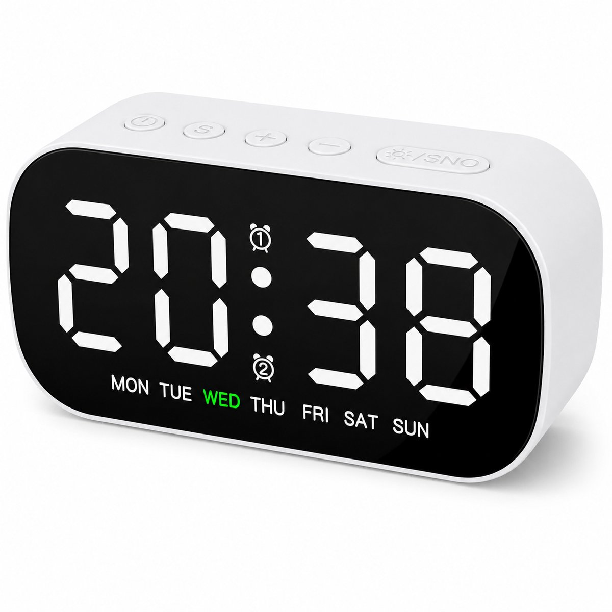 VHV - Digitale Wekker Compact met LED Display - Dubbel Alarm, Temperatuur en 5 Helderheidsstanden - Wit