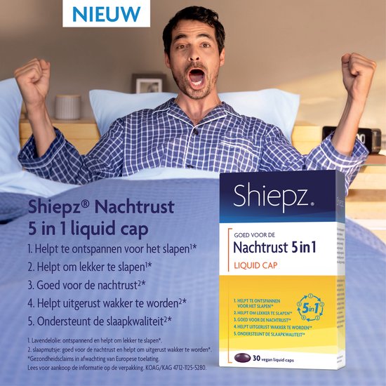 Shiepz Nachtrust 5 in 1 - Slaapmutsje helpt te ontspannen en geeft ontspanning dat helpt om lekker te slapen* - 30 liquid caps