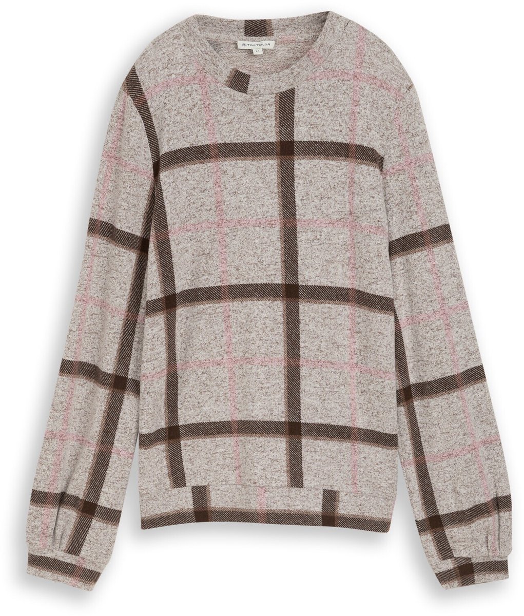 Tom Tailor - Gezellig T-shirt met lange mouwen en patroon - Maat XXL - brown melange check