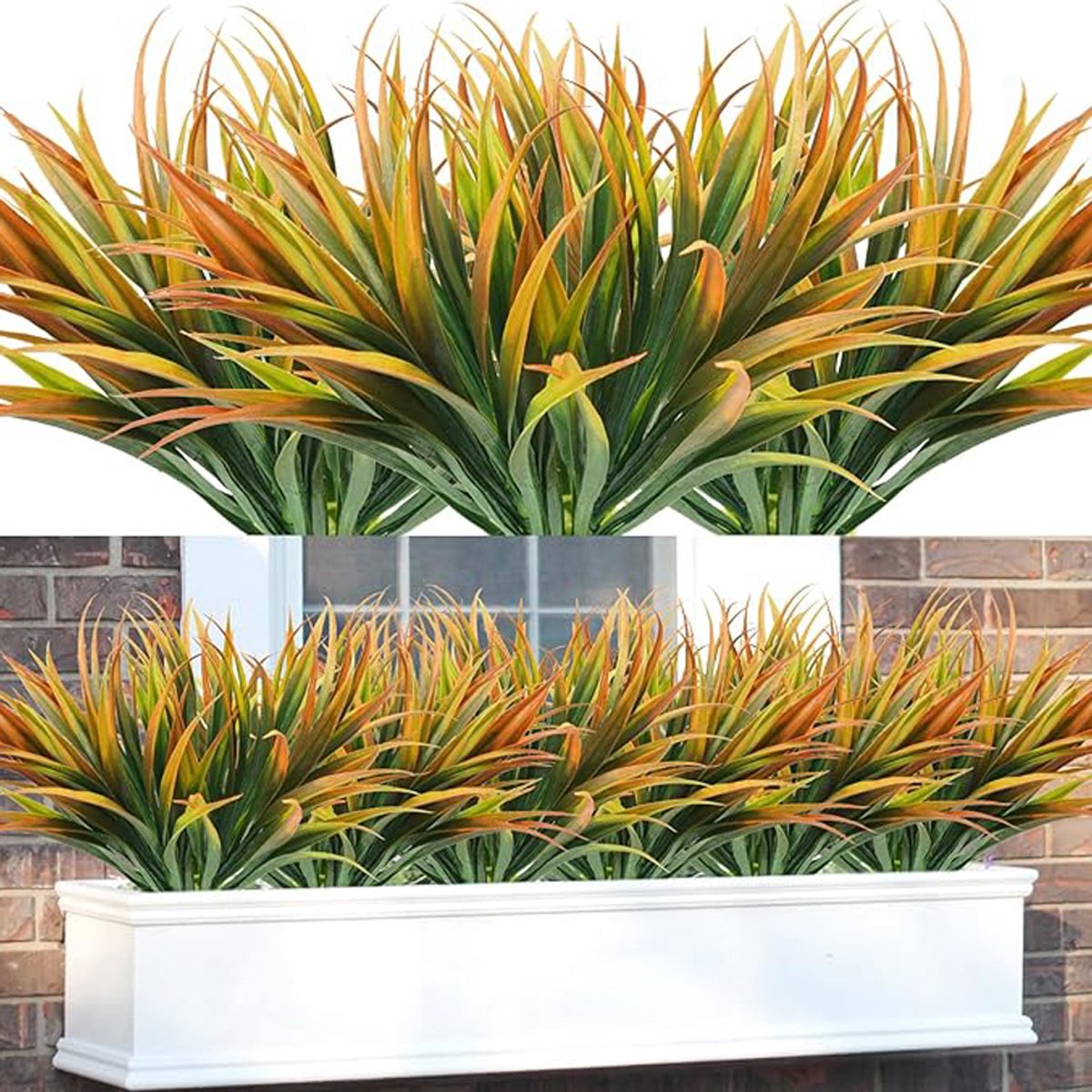 Flintry 12 stuks kunstplanten voor buiten, UV-bestendig, hoge kunstgrasplanten, kunst tropische bloemen, plastic groenstruiken voor huis, tuin, patio, pad, veranda, raamdecoratie, Geel 12 stuks Geel