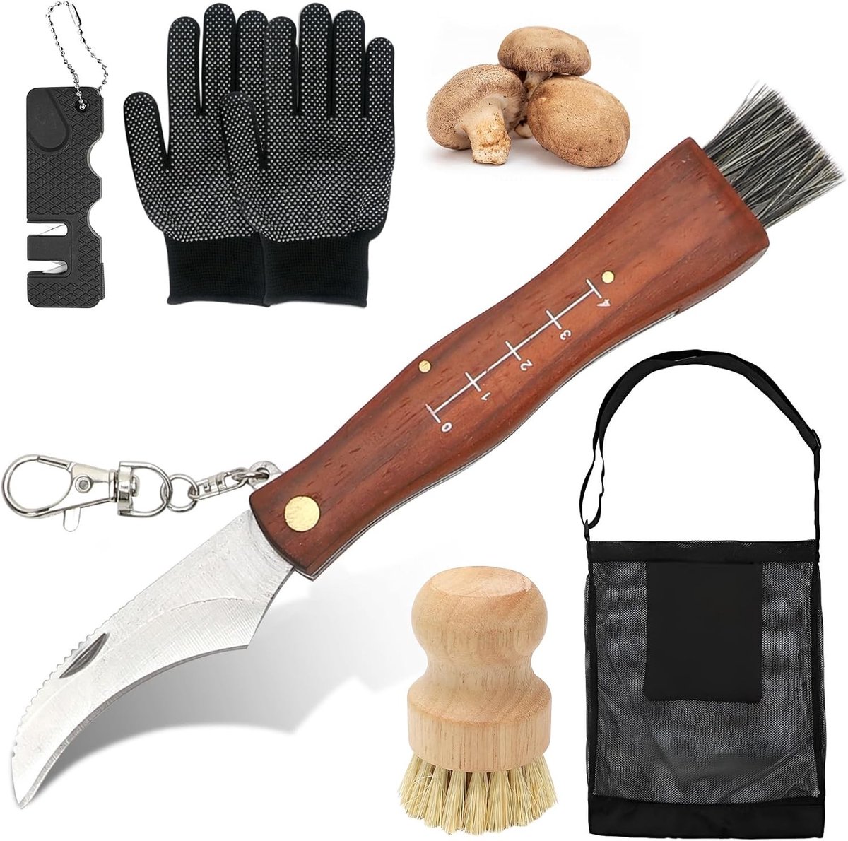 Vouwmes voor Paddenstoelen met Borstel, Draagbare Set met Handschoenen en Tas, Ideaal voor Natuur en Verzamelen