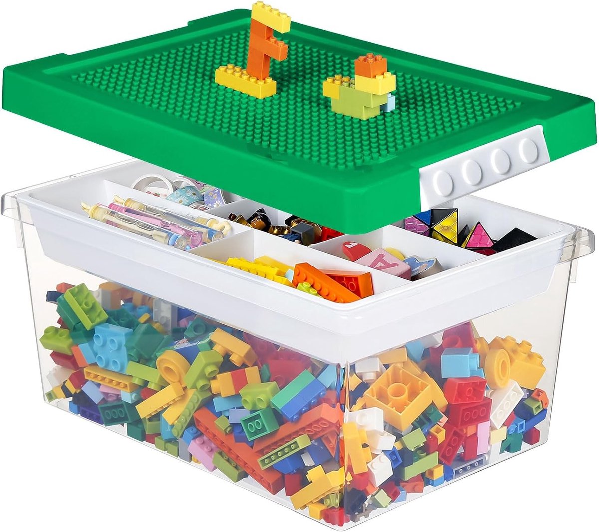 Opslagboxen met Deksel voor Speelgoed - Stapelbare Plastic Organizers met Verwijderbare Lade voor Bouwstenen en Puzzels