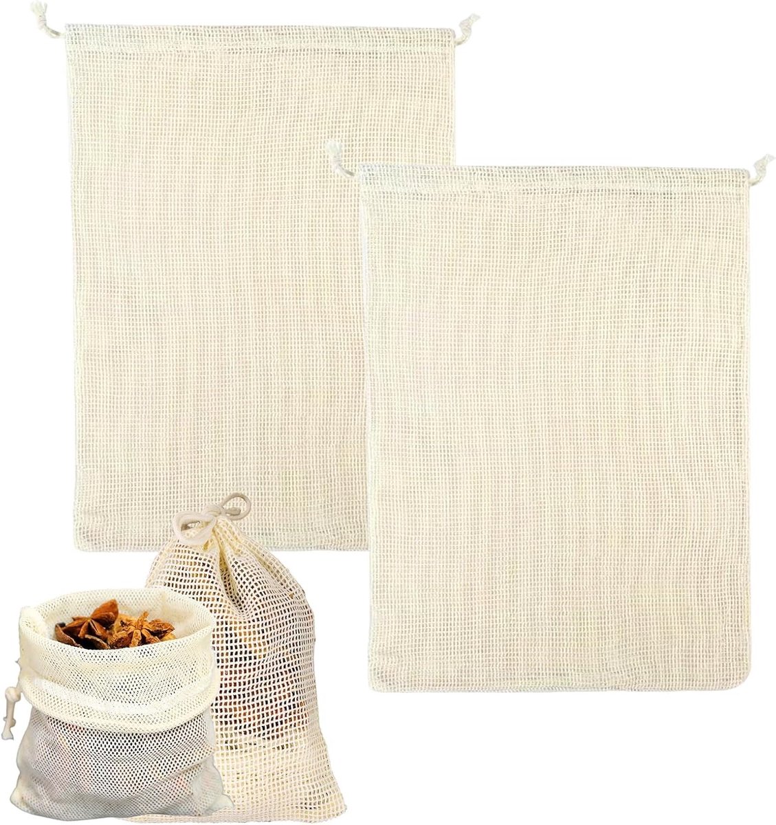 Herbruikbare Kookzakken 20x30cm - Set van 2, Ideaal voor Bonen, Soepen en Stoofschotels, Wasbare Katoenen Kookzakken