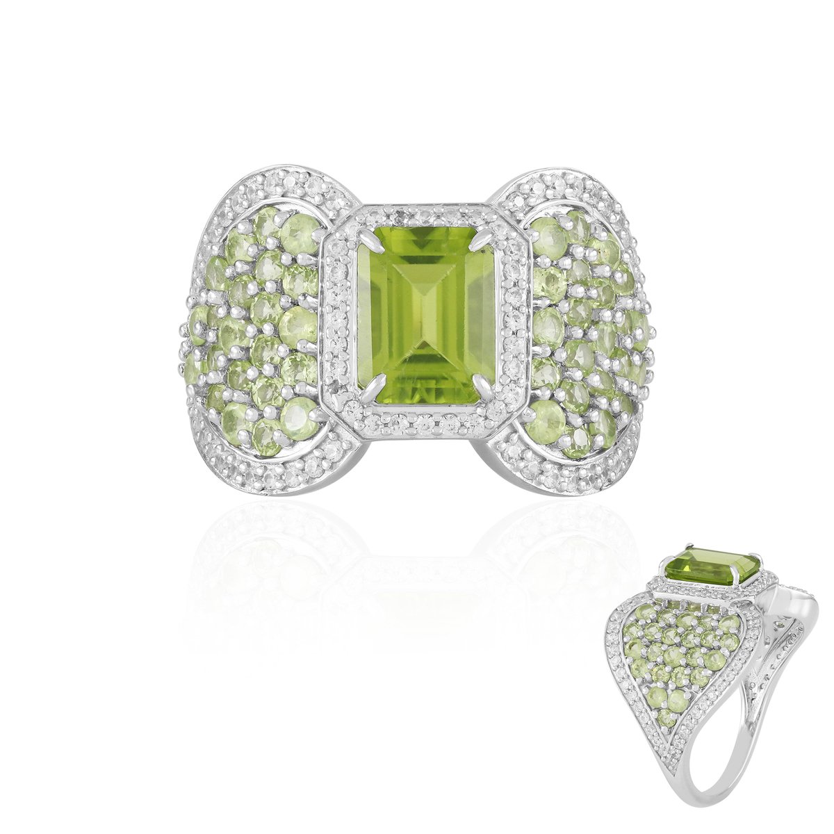 Cavill - Brede Zilveren Ring - 1,881 ct Achthoekige Peridoot - 925 Sterling Zilver Platina Gecoat - Elegante Ring met Groene Edelstenen