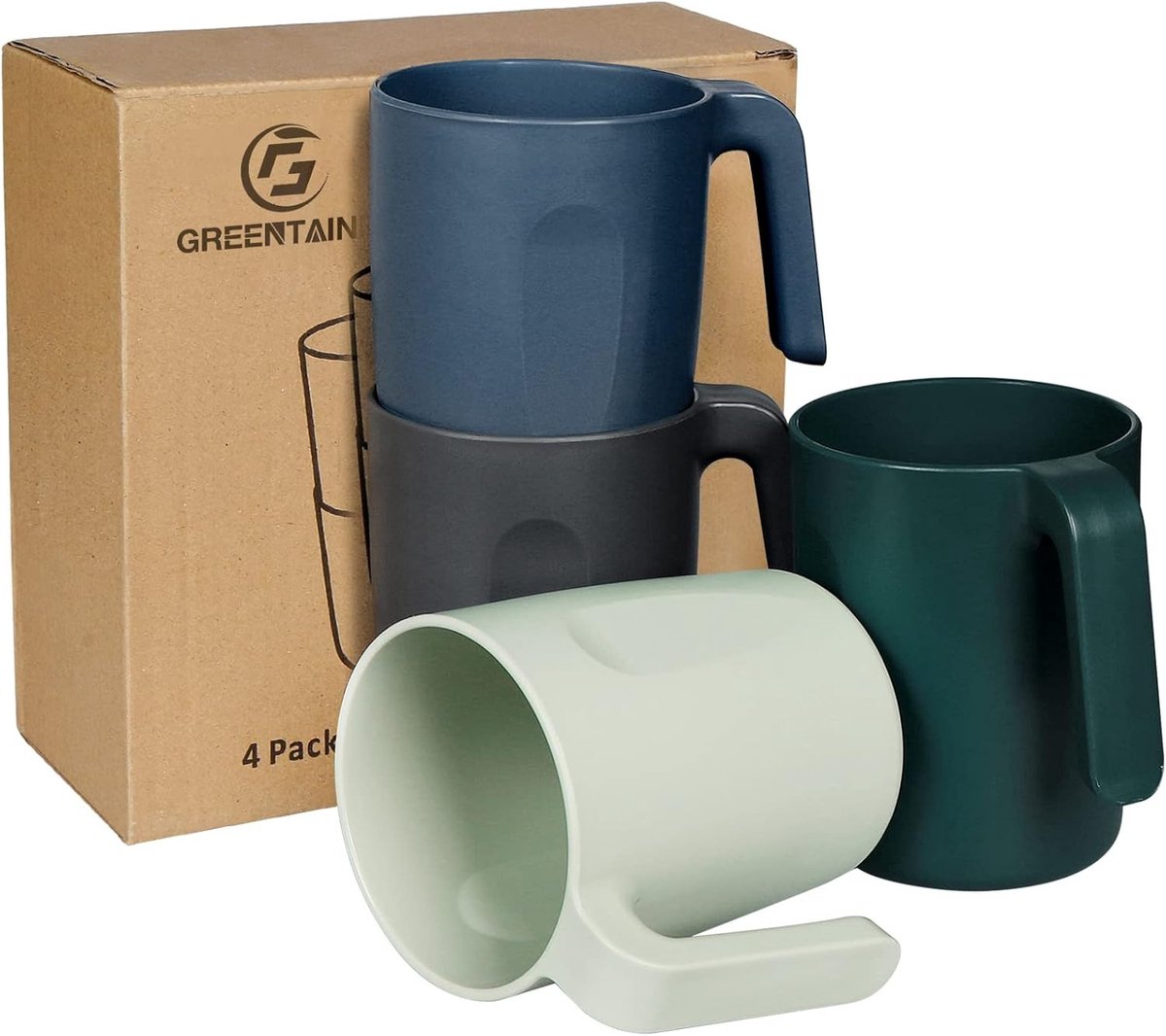 Mokken met Handvat - Set van 4 Herbruikbare Drinkbekers van 450 ml voor Kinderen en Volwassenen, Melamine Vrij, Vaatwasserbestendig en Schokbestendig, Ideaal voor Koffie, Thee en Water