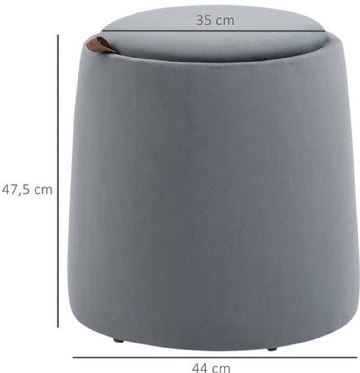 Poef – Ottoman – Zitzak – Hocker – Voetenbankje – Met Opbergruimte – Grijze Fluwelen Bekleding – Compact Formaat 44x47,5 cm